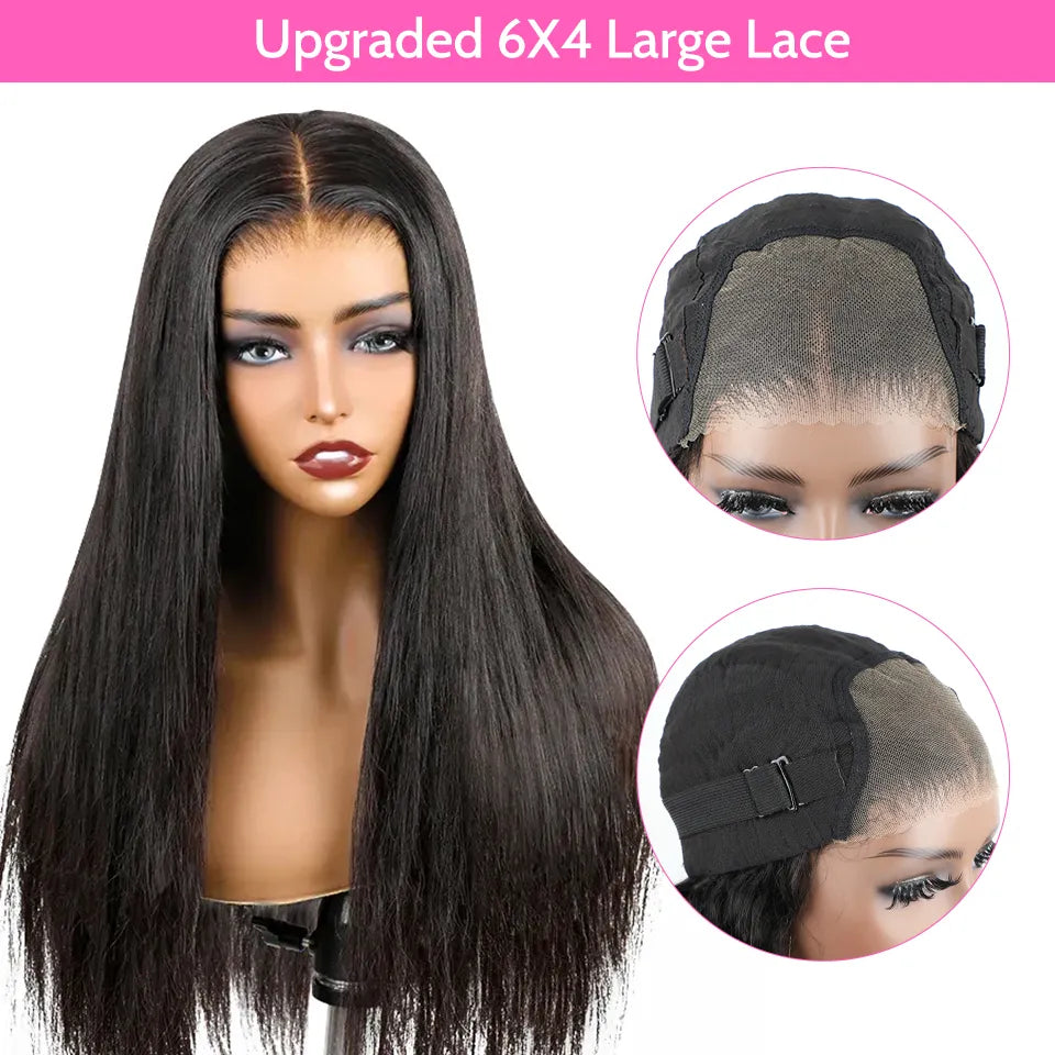 Glueless Wig Human Hair Straight Glueless Preplucked Wear And Go Wigs 6X4 HD Lace